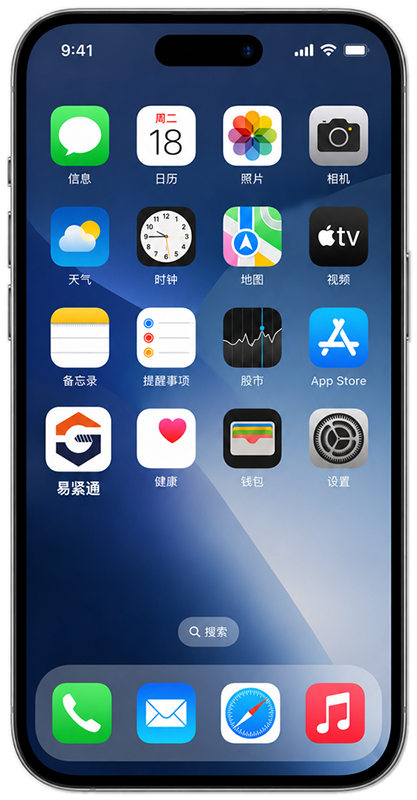 iPhone 添加易紧通到桌面后的界面示意